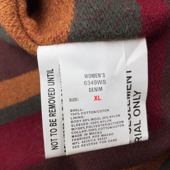 Woolrich Coat Blanket Liner Women XLarge‎ Red Brown Stripe Wool Cotton Quilt - Picture 7 of 10